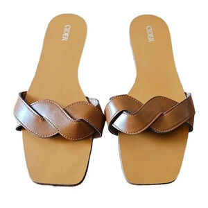 New Cider Santorini Summer Vacation Single Band Vegan Leather Slippers Brown 41.